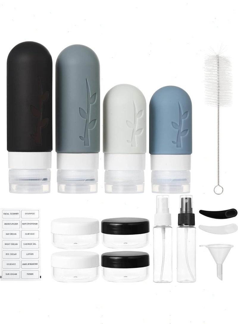 Topyich 16-Pack TSA Approved Travel Bottles Set, Leak-Proof Silicone Toiletry Containers with Spray Bottles, Cream Jars, Funnel, Labels & Clear Travel Bag - Image 2
