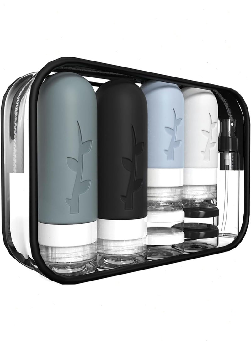 Topyich 16-Pack TSA Approved Travel Bottles Set, Leak-Proof Silicone Toiletry Containers with Spray Bottles, Cream Jars, Funnel, Labels & Clear Travel Bag - Image 1