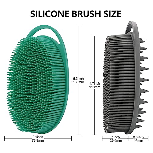 HAYSNA 2 Pack Silicone Body Scrubber, Loofah Double-Sided Body Brush,Shower Scrubber and Scalp Massager Shampoo Brush for Sensitive Kids Women Men All Kinds of Skin (Green & Gray) - Image 4