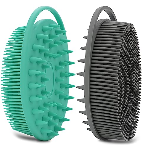 HAYSNA 2 Pack Silicone Body Scrubber, Loofah Double-Sided Body Brush,Shower Scrubber and Scalp Massager Shampoo Brush for Sensitive Kids Women Men All Kinds of Skin (Green & Gray) - Image 1