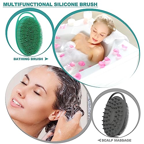 HAYSNA 2 Pack Silicone Body Scrubber, Loofah Double-Sided Body Brush,Shower Scrubber and Scalp Massager Shampoo Brush for Sensitive Kids Women Men All Kinds of Skin (Green & Gray) - Image 3