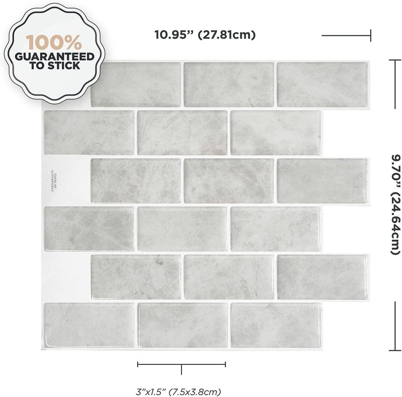Smart Tiles بلاط خلفية قابل للتقشير واللصق - 10 أوراق بحجم 10.95" × 9.70" - بلاط خلفية لاصق ثلاثي الأبعاد للمطبخ، الحمام، بلاط الجدران، فندي - Image 3