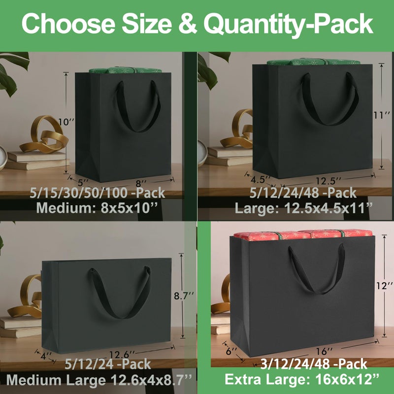 MOXARYSU Extra Large Black Gift Bags: 16x6x12 Inch 3pcs Black Paper Bags With Handles Bulk For Party Shopping Birthday Wedding (XL-3) - Image 2