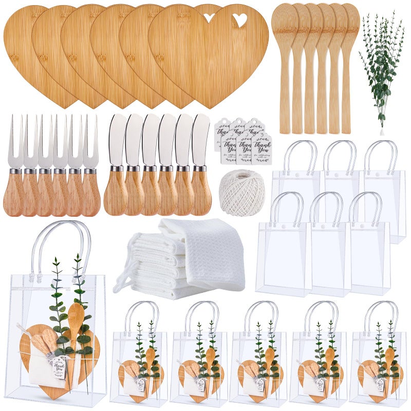 Rigibright 55Pcs Baby Shower Prizes for Game Winners 6 Sets Charcuterie Board with Spoons Butter Spreaders Forks Plaid Towel Thanks Card and Gift Bags for Bridal Shower Favors Party (Heart Shaped) - Image 1