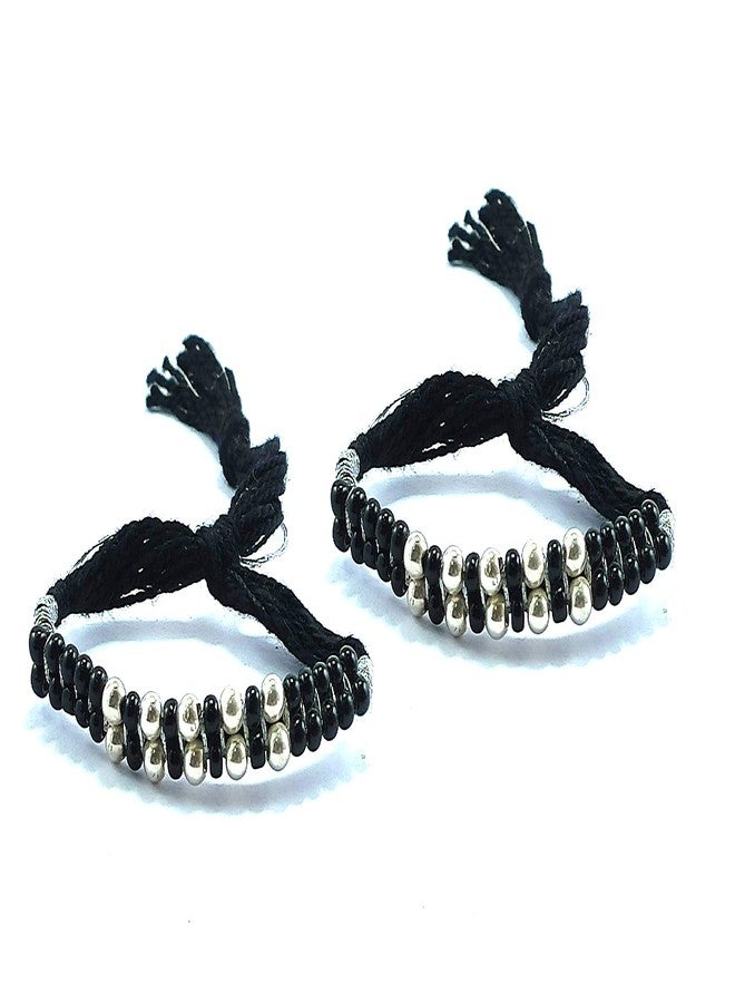 SOMYA 925 Pure Silver 10 Ball With Black Beads/Thread Nazariya Baby Bracelet For Baby Girl & Baby Boy - Image 1