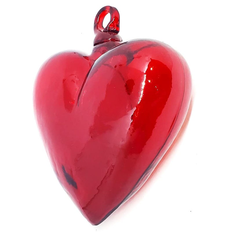 MexHandcraft Red 5.1 inch Large Hanging Glass Hearts (Set of 6), Recycled Blown Glass (LGE Red Hearts) - Image 4