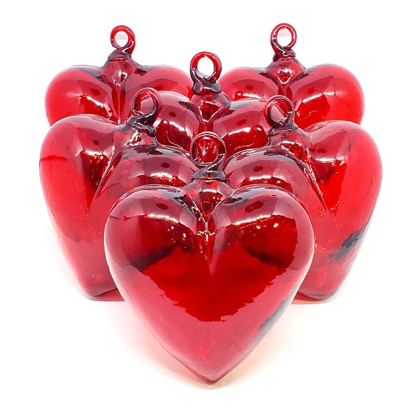 MexHandcraft Red 5.1 inch Large Hanging Glass Hearts (Set of 6), Recycled Blown Glass (LGE Red Hearts) - Image 5