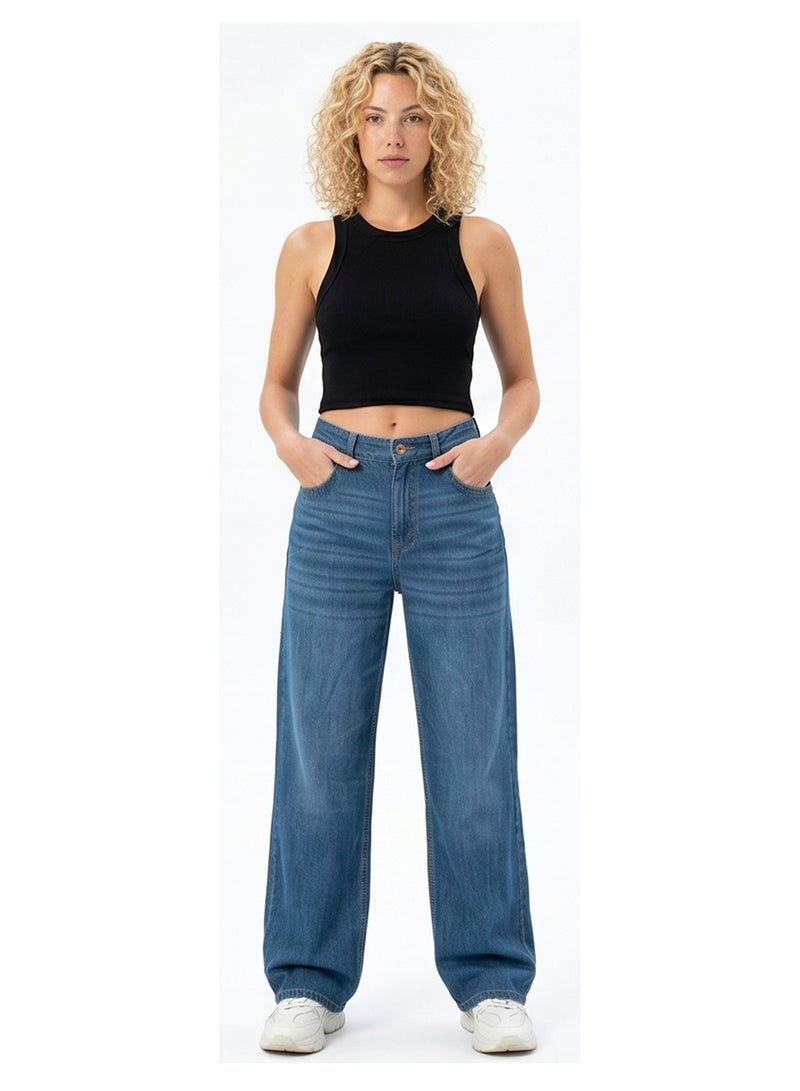 RAVIN High-Waisted Wide-Leg Washed Denim Jeans - Image 3