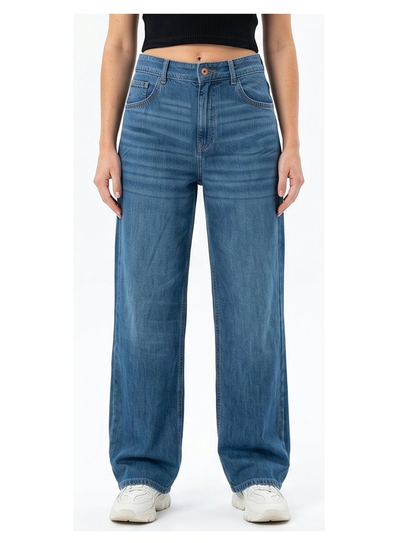 RAVIN High-Waisted Wide-Leg Washed Denim Jeans - Image 1