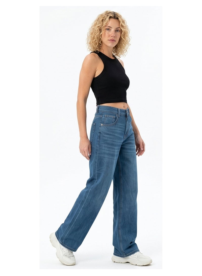 RAVIN High-Waisted Wide-Leg Washed Denim Jeans - Image 4