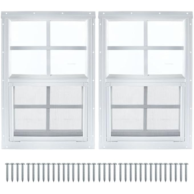 14" X 21" Shed Window, 2 Pack White Flush Mount Household Windows With Tempered Glass And Fiberglass Screen For Shed, Garage, Chicken Coop, Playhouse, Small Tiny House, Transom, Cat Catio Windows - Image 1