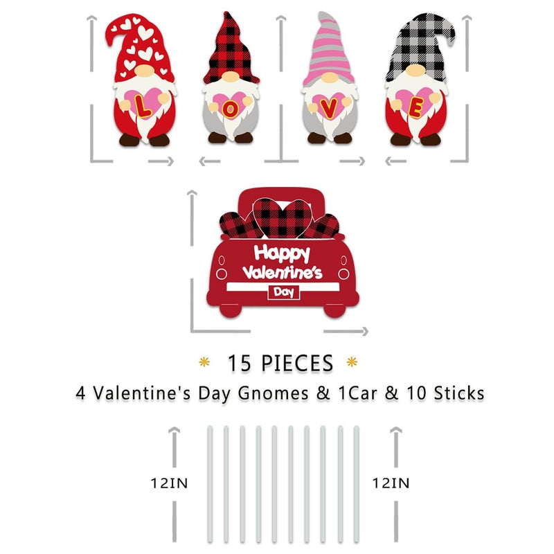 Fanboxk Valentines Day Decorations - Valentine Gnomes and Love Heart Car Kit - Yard Sign and Outdoor Lawn Decorations - Valentineâ€™s Day Party Yard Signs - Party Heart Decor- Set of 5 - Image 2
