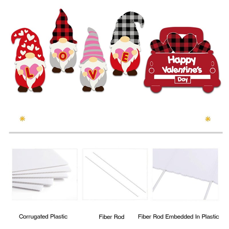 Fanboxk Valentines Day Decorations - Valentine Gnomes and Love Heart Car Kit - Yard Sign and Outdoor Lawn Decorations - Valentineâ€™s Day Party Yard Signs - Party Heart Decor- Set of 5 - Image 3