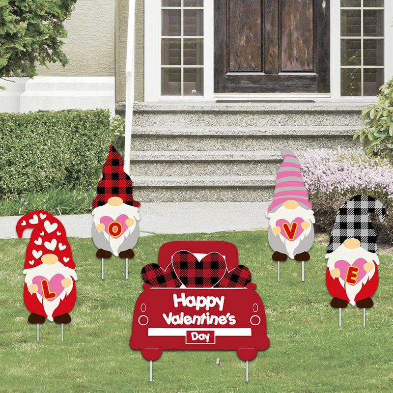 Fanboxk Valentines Day Decorations - Valentine Gnomes and Love Heart Car Kit - Yard Sign and Outdoor Lawn Decorations - Valentineâ€™s Day Party Yard Signs - Party Heart Decor- Set of 5 - Image 1