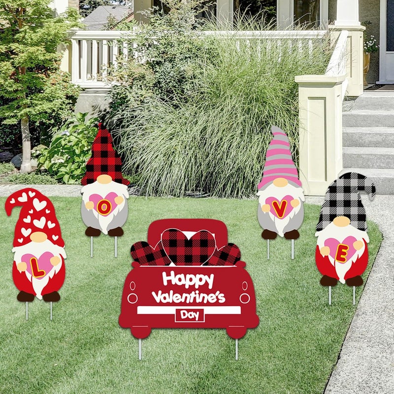 Fanboxk Valentines Day Decorations - Valentine Gnomes and Love Heart Car Kit - Yard Sign and Outdoor Lawn Decorations - Valentineâ€™s Day Party Yard Signs - Party Heart Decor- Set of 5 - Image 5