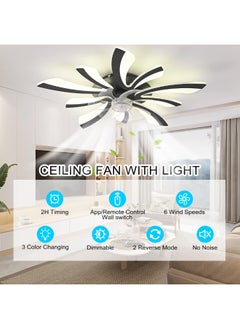 Ganeed Modern Dimmable Black LED Ceiling Fan with Lights, 70cm 5-Light Low Profile Small Semi Flush Mount Silent 6-Speed Ceiling Fan with Lamp, Ceiling Lighting Fixture for Living Room Bedroom Office  - Image 4