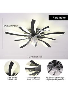 Ganeed Modern Dimmable Black LED Ceiling Fan with Lights, 70cm 5-Light Low Profile Small Semi Flush Mount Silent 6-Speed Ceiling Fan with Lamp, Ceiling Lighting Fixture for Living Room Bedroom Office  - Image 2