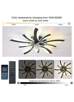 Ganeed Modern Dimmable Black LED Ceiling Fan with Lights, 70cm 5-Light Low Profile Small Semi Flush Mount Silent 6-Speed Ceiling Fan with Lamp, Ceiling Lighting Fixture for Living Room Bedroom Office  - Image 3