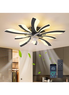 Ganeed Modern Dimmable Black LED Ceiling Fan with Lights, 70cm 5-Light Low Profile Small Semi Flush Mount Silent 6-Speed Ceiling Fan with Lamp, Ceiling Lighting Fixture for Living Room Bedroom Office  - Image 1