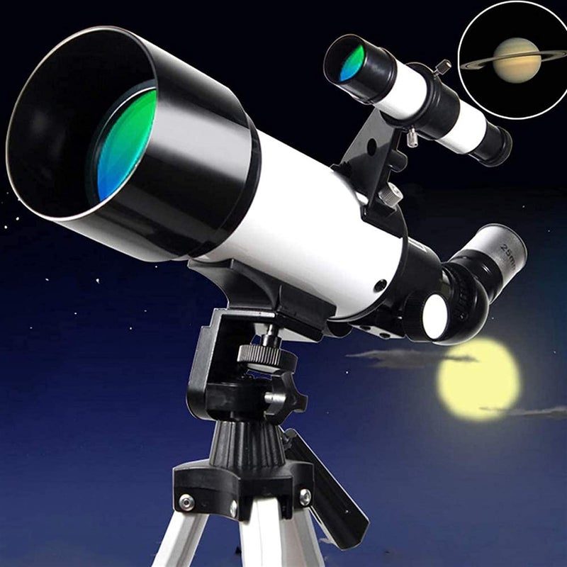 OVERA تلسكوبات للمبتدئين في علم الفلك، عدسة بصرية زجاجية مطلية HD بقطر 70 مم، حامل ثلاثي قابل للتحريك للمبتدئين لمشاهدة السفر في الهواء الطلق، أبيض مع حامل للهاتف. - Image 2