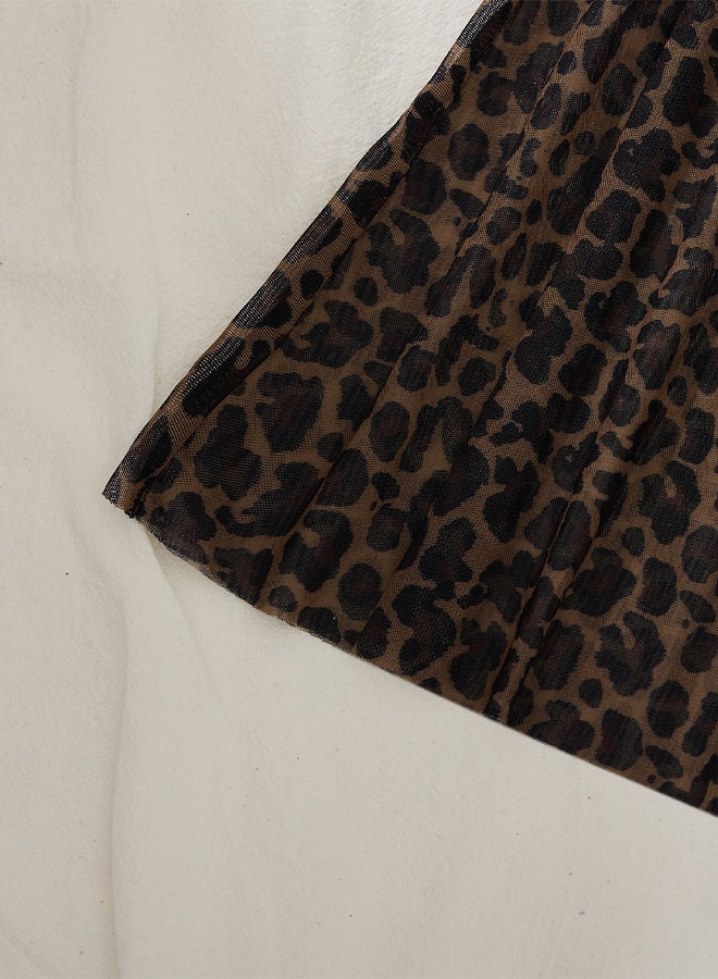 Women Leopard Print Lace Lingerie Set, V-Neck Mesh Sling Night Dress With Matching Underwear, Ladies 2 Piece Sleepwear  > - Image 5