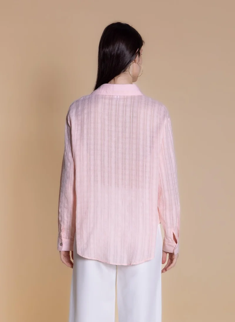 Shapes Pink SEMI-SHEER TEXTURED SHIRT for Women | Best Price UAE