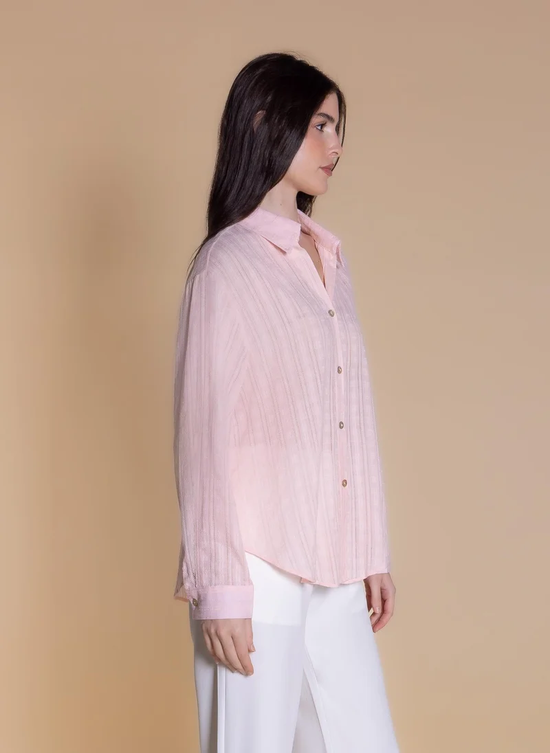 Shapes Pink SEMI-SHEER TEXTURED SHIRT for Women | Best Price UAE