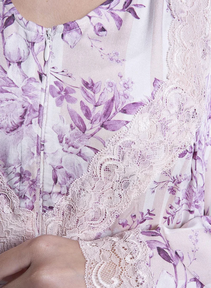 Kashkha  Wine Floral Print Viscose Long Nightwear Dress (CNH468) for Women | Best Price UAE
