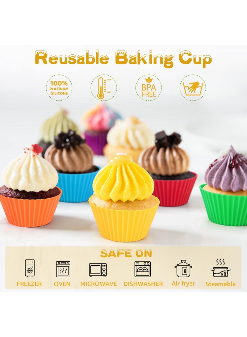 Sweet seven أكواب كعك سيليكون قابلة لإعادة الاستخدام - مجموعة من 24 | أكواب خبز غير لاصقة | قوالب مافن سهلة التنظيف - 4 أشكال: دائري، نجوم، قلب، زهور | ملحقات معجنات ملونة بألوان عشوائية - Image 4