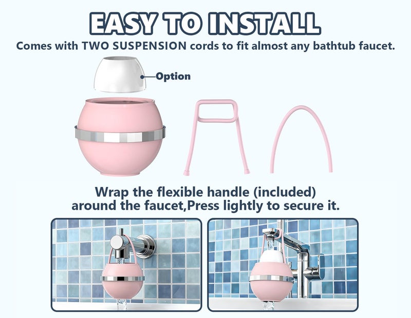 SHLLKTTRY Bathtub Water Filter for Tub with Overflow,2,500 Gallons of Filtration,8 Stages Bath Filter,Remove contaminants,Chlorineand Fluoride,Hardwater Softener,BPA Free(Upgrade Version),Pink - Image 2