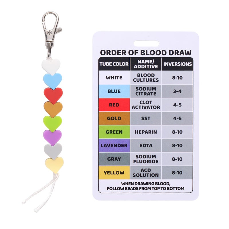 PEUTIER Order of Blood Draw Beads with Reference Card, Order of Blood Draw Vertical Badge Card Badge Reel Accessories Phlebotomy Essentials for Work or School RN Nurse Student Practitioner Grad Gift - Image 1