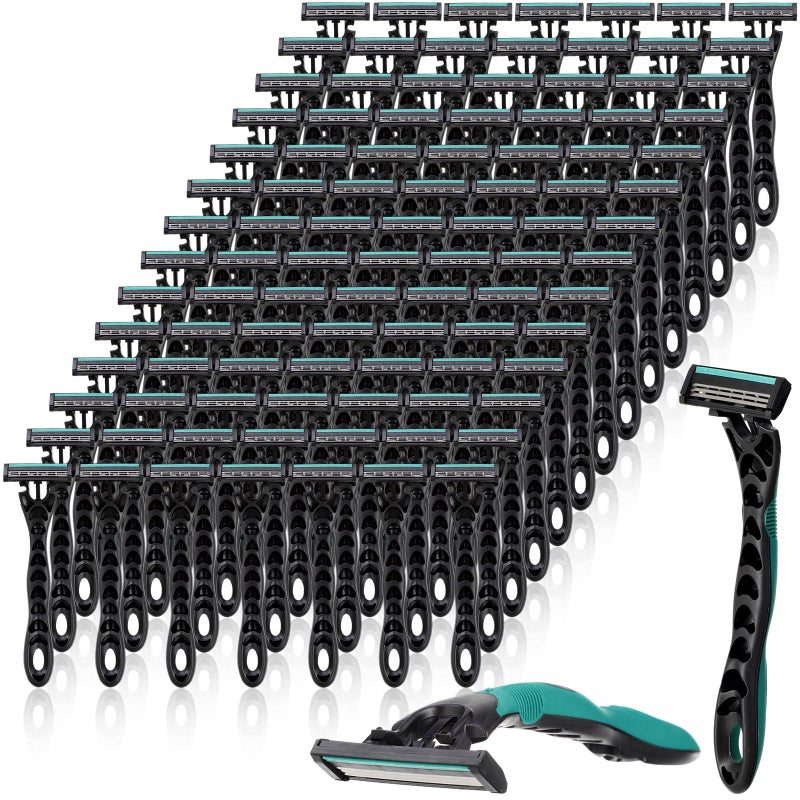 Leriton 100 Pcs Mens Disposable Razors Bulk 3 Blade Men Razors for Head Sensitive Skin Comfortable Shave