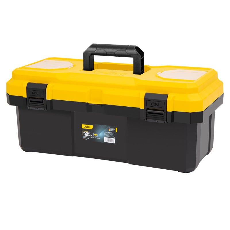 Deli 18 Inch Tool Box with Lock, 2-Layer Heavy-Duty Organizer with Removable Tray, Liftable Lid for Small Parts, 29lb Capacity & Carry Handle for Tools, Camping, Medical Supply Storage - Image 1