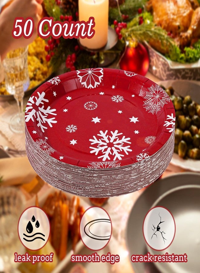 homix Christmas Paper Plates 50 Count, 9 Inches Snowflake Holiday Disposable Plates for Christmas Dinner Dessert - Image 5