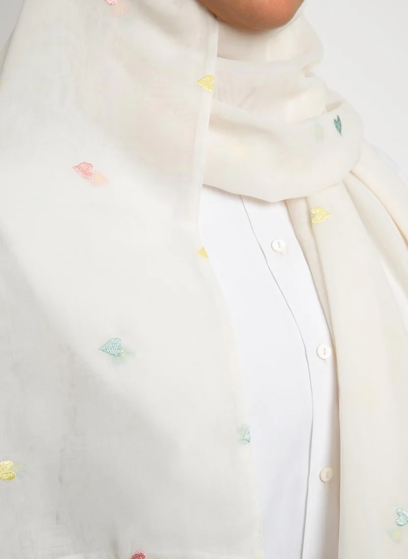 Kaafmeem Off-white Hearts Double Voile Tarha