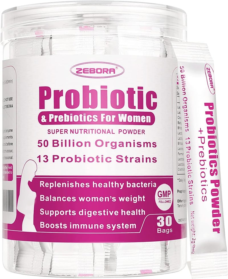 ZEBORA Probiorics for Women Probiotics Powder 50 Billion CFUs 13 Strain Womens Probiotics with Prebiotics for Digestive Health and Immune Support Cranberry for Urinary  Vaginal Health 30DaySupply - Image 1