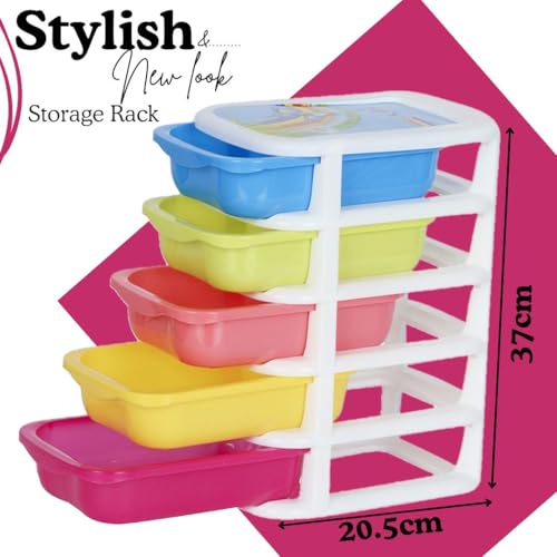 Nabhya Plastic 5 Tier Drawer Medium Size Chester Storage Organizer Cabinet (Multicolour, Size-20 cm, 16 cm, 37 cm) - Image 4