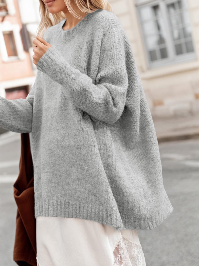 Saodimallsu Womens Oversized Tunic Sweaters Long Sleeve Crew Neck Chunky Knit Slouchy Casual Pullover Sweater Tops Grey - Image 5