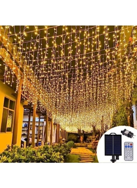6.4ft 256 LEDs Solar Icicle String Lights 8 Modes Waterproof Icicle Outdoor Curtain Fairy Lights