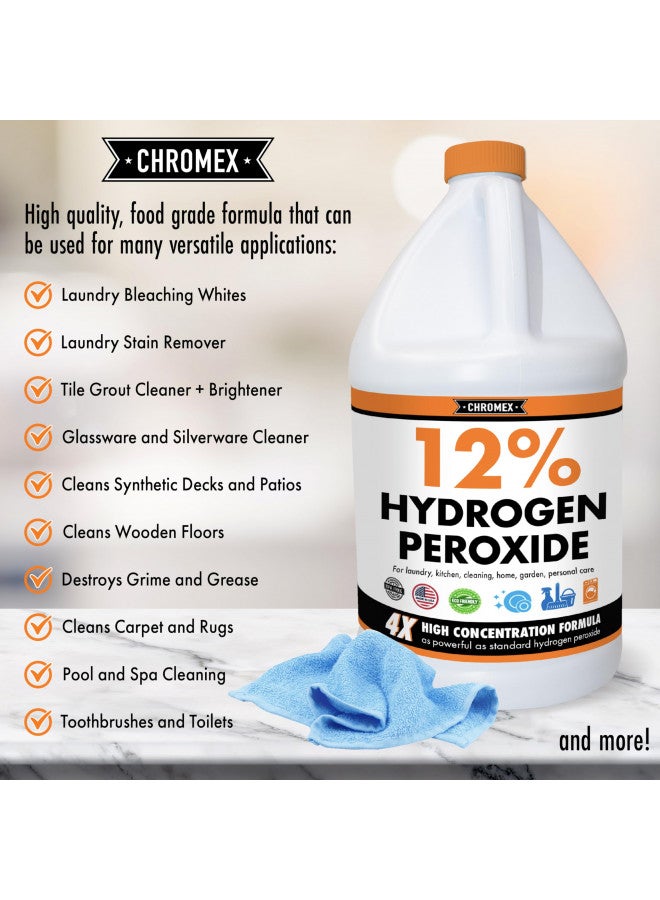 Chromex Hydrogen Peroxide 12 Percent Food Grade, 4X Power Concentrated Solution, Dilutes to 4 Gallons, Versatile Uses Include Topical Care, Home, Kitchen, Bath Cleaner, Laundry, Whitening, 1 Gallon - Image 3