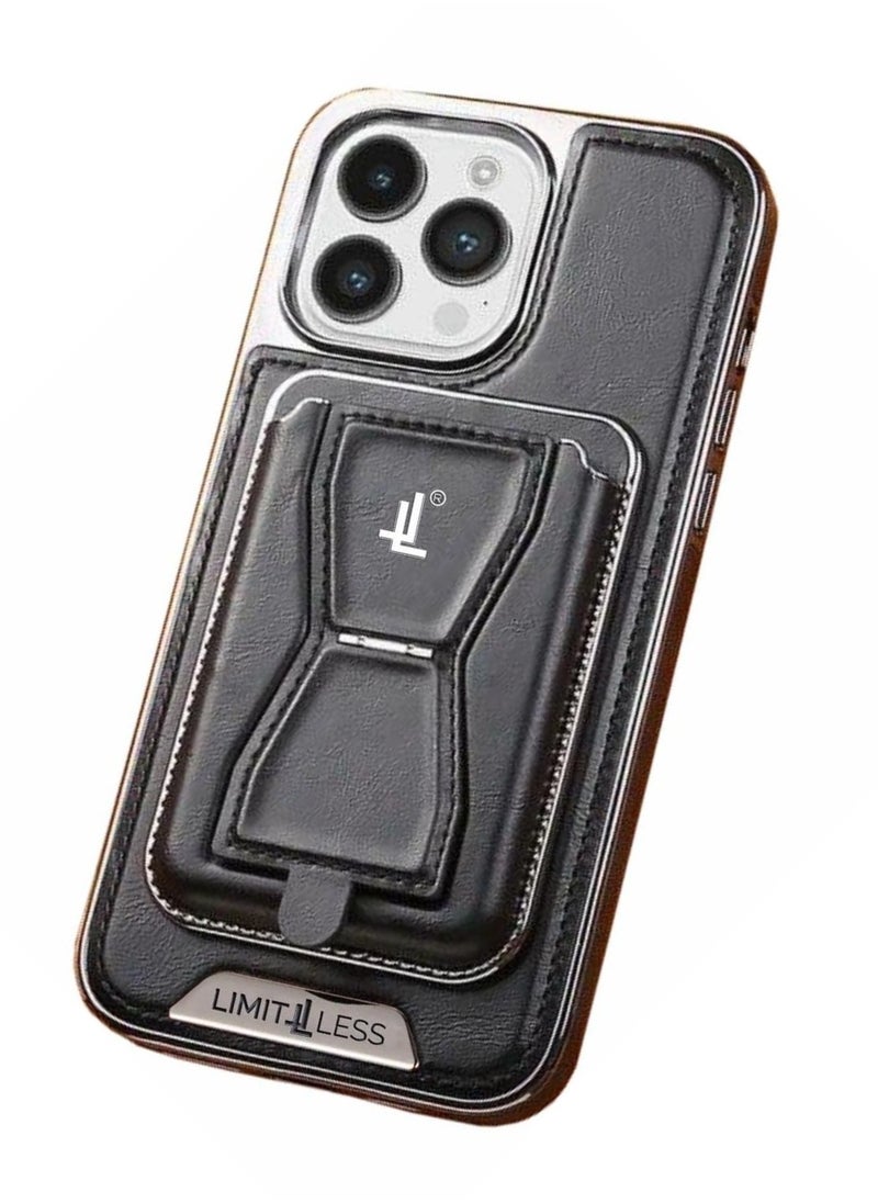 LIMITLESS Leather Case for iPhone 14 Pro Soft Touch Full-Body Protective Cover, Premium Shockproof Case with Removable Card Holder, Hassle-Free Wireless Charging Compatible (Black)  - Image 1