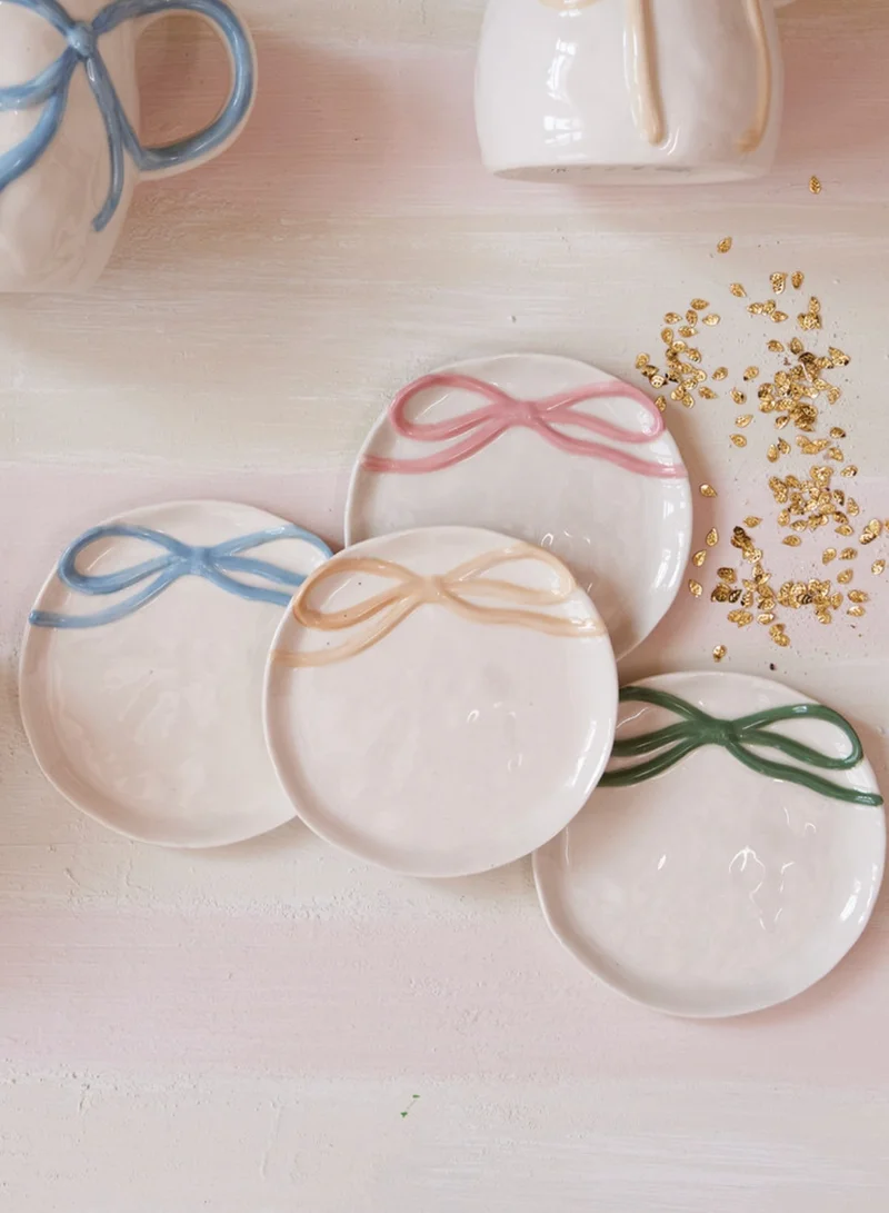 The Saffron Souk Stoneware Trinket Dish with Bow- Green