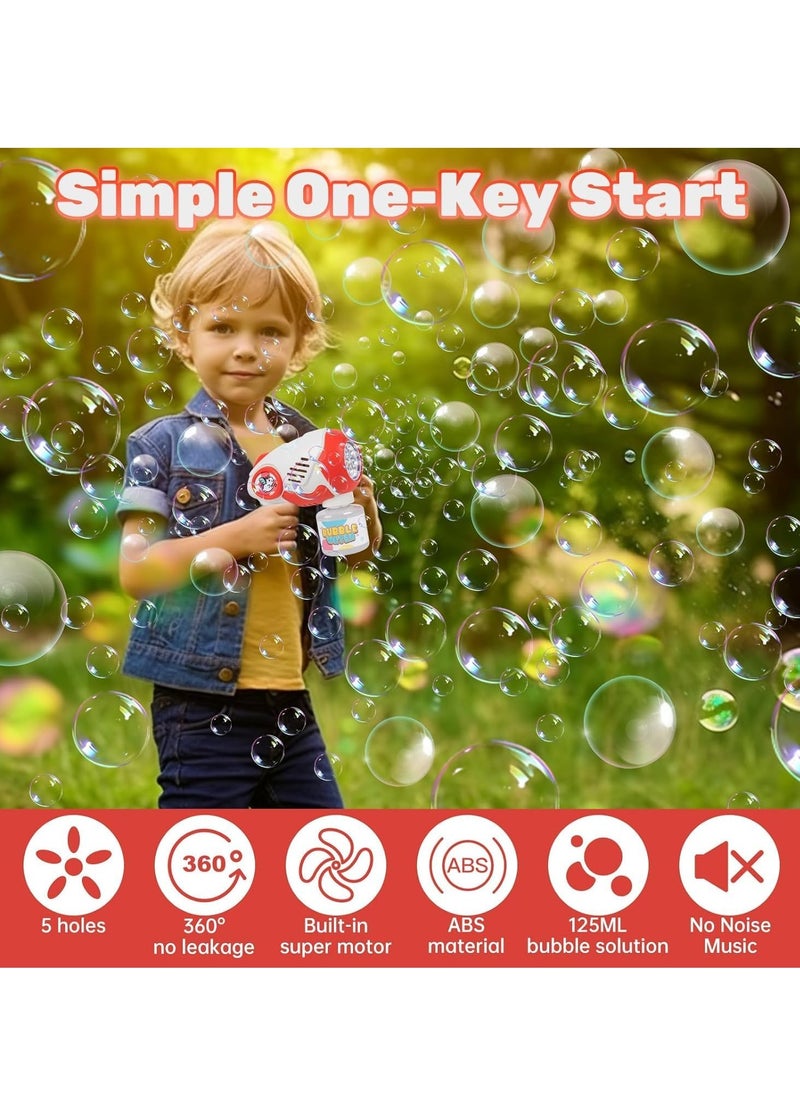 Bubble Machine Bubble Gun For Kids,Big 5 Hole Automatic Silent Bubbles Maker Toy with LED/125ml Solution/360° No leakage Bubble Blower with 10000+ Bubbles Per Minute 1Piece Assorted Color