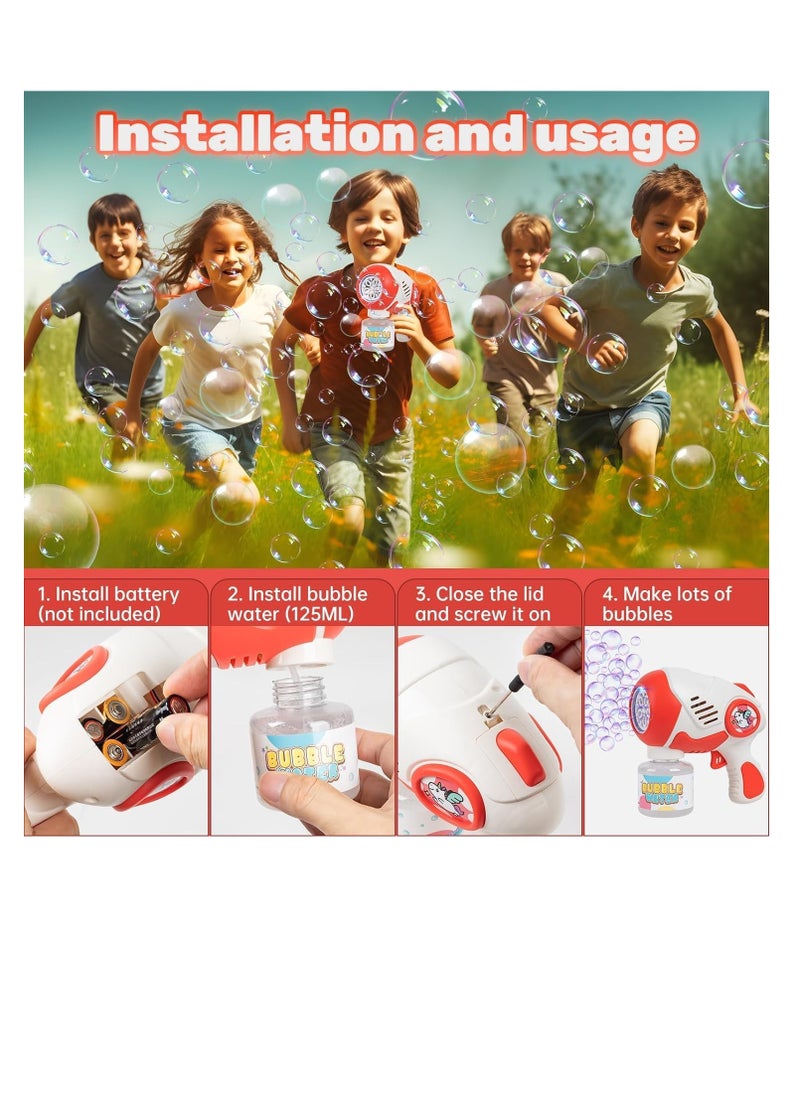 Bubble Machine Bubble Gun For Kids,Big 5 Hole Automatic Silent Bubbles Maker Toy with LED/125ml Solution/360° No leakage Bubble Blower with 10000+ Bubbles Per Minute 1Piece Assorted Color