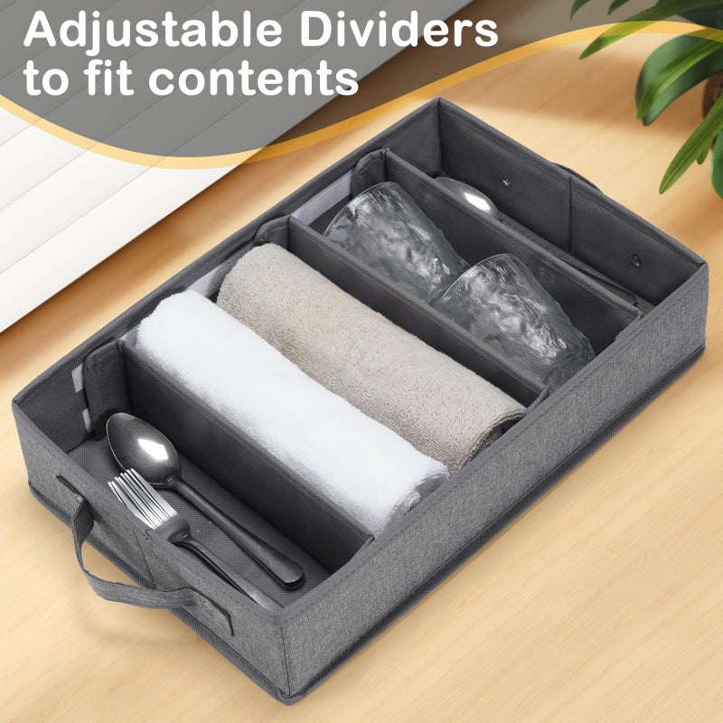 Lafulling Silverware Storage Box, Flatware Storage, Utensil Storage with Removable Lid and Adjustable Dividers for Organizer Utensils, Cutlery, Flatware, Knives, Large Capacity Gray - Image 2