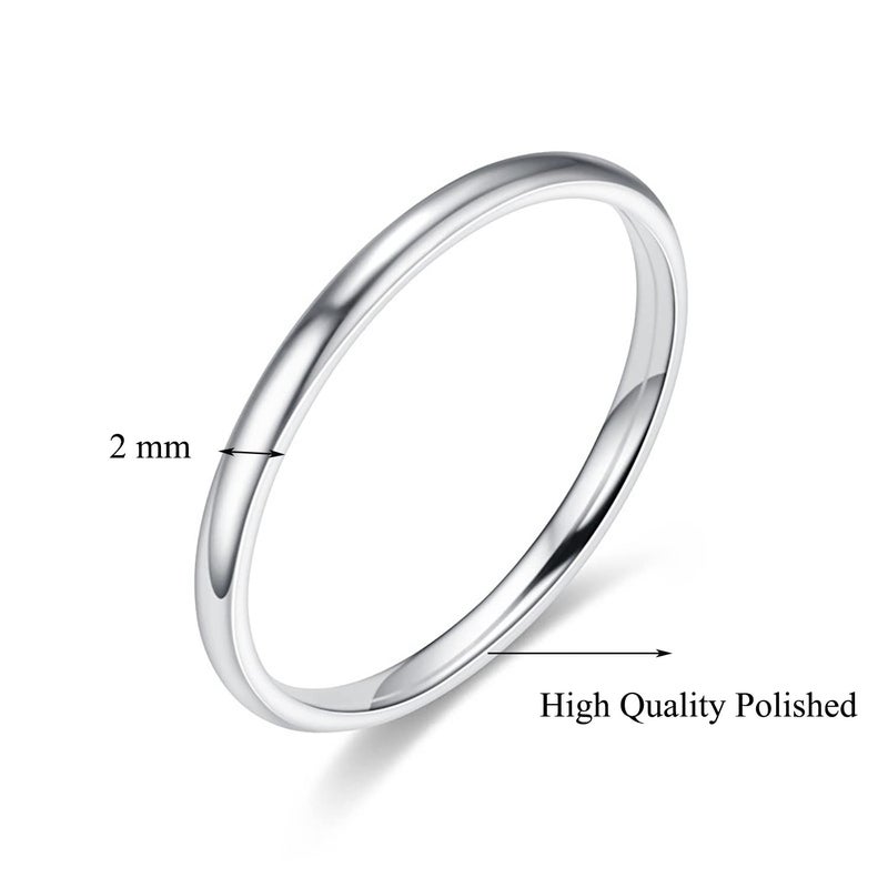 Moplusea 2mm Stainless Steel Classical Plain Stacking Band Statement Wedding Promise Ring For Women (Silver, 8) - Image 2