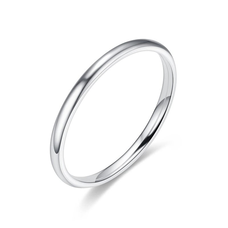Moplusea 2mm Stainless Steel Classical Plain Stacking Band Statement Wedding Promise Ring For Women (Silver, 8) - Image 1