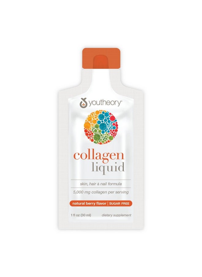 youtheory - Youtheory Collagen Liquid - 5,000 mg Hydrolyzed Collagen - for Hair, Skin & Nails* - Sugar, Dairy & Soy Free - Berry Flavor - 12 Single Serving Packets - Image 1