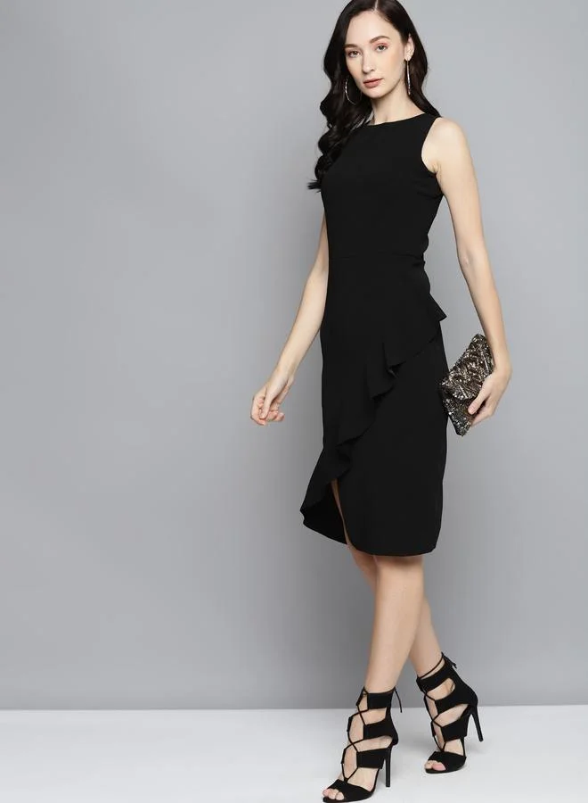 SASSAFRAS Ruffled Sleeveless Sheath Dress