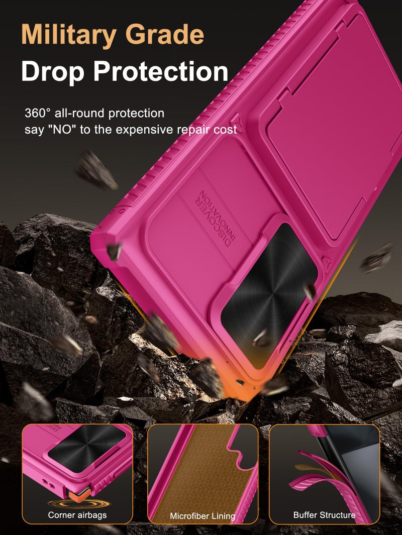 Vihibii for Samsung Galaxy S24 Ultra Case with Card Holder (4 Cards) & Slide Camera Cover & Kickstand, Shockproof Rugged Hard Back & TPU Soft Edge Wallet Case for Galaxy S24 Ultra (Pink) - Image 5